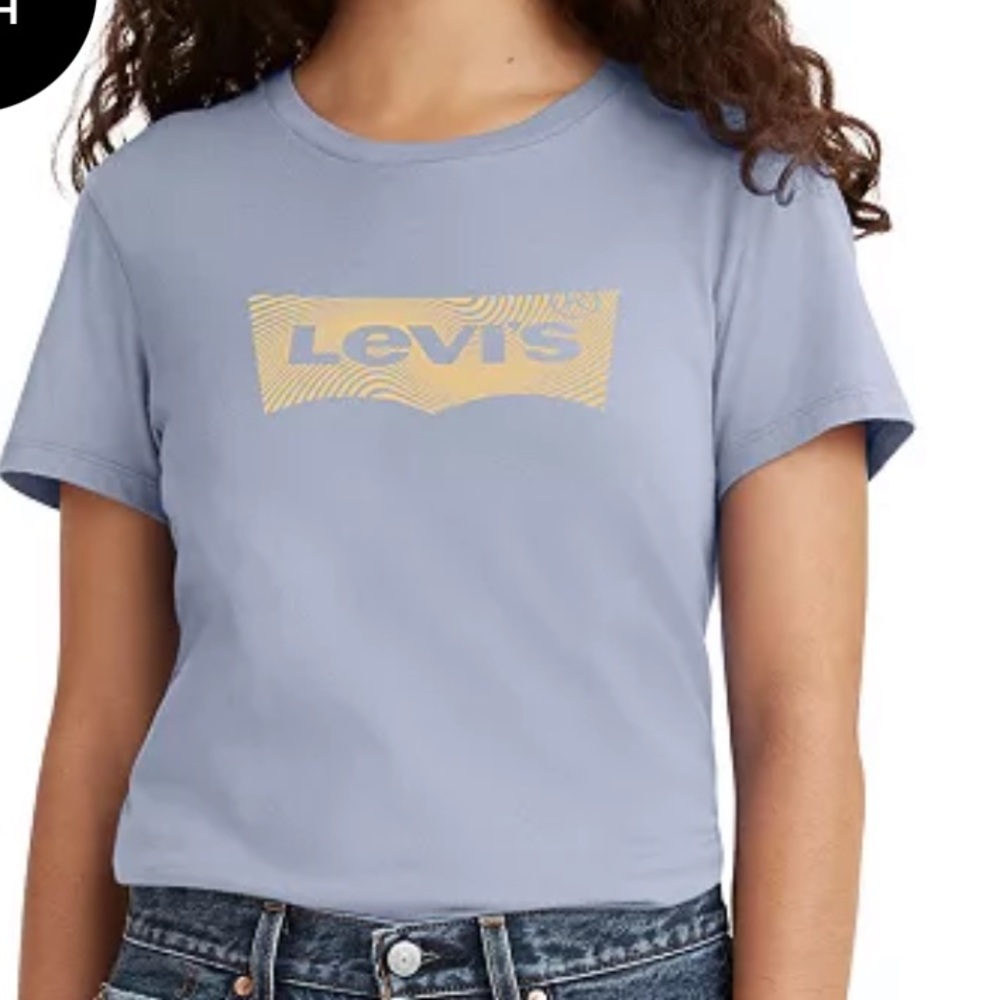 Levi’s Logo Perfect Cotton TShirt with Diagonal Waves Bw Fill Cool Dusk